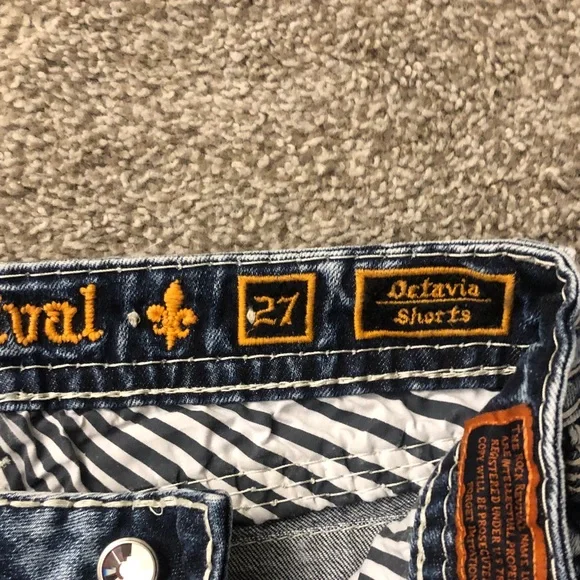 Rock Revival Distressed Dark Blue Jean Shorts - Picture 2 of 4